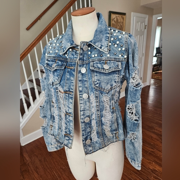 Thrill Jackets & Blazers - Thrill Jeans Destroyed Denim Jacket Large